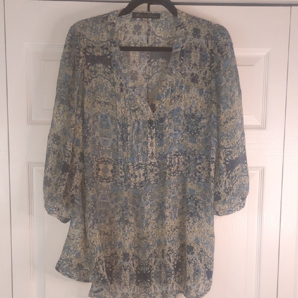 1xl Chic Blue Floral Patterned Women's Blouse - image 2